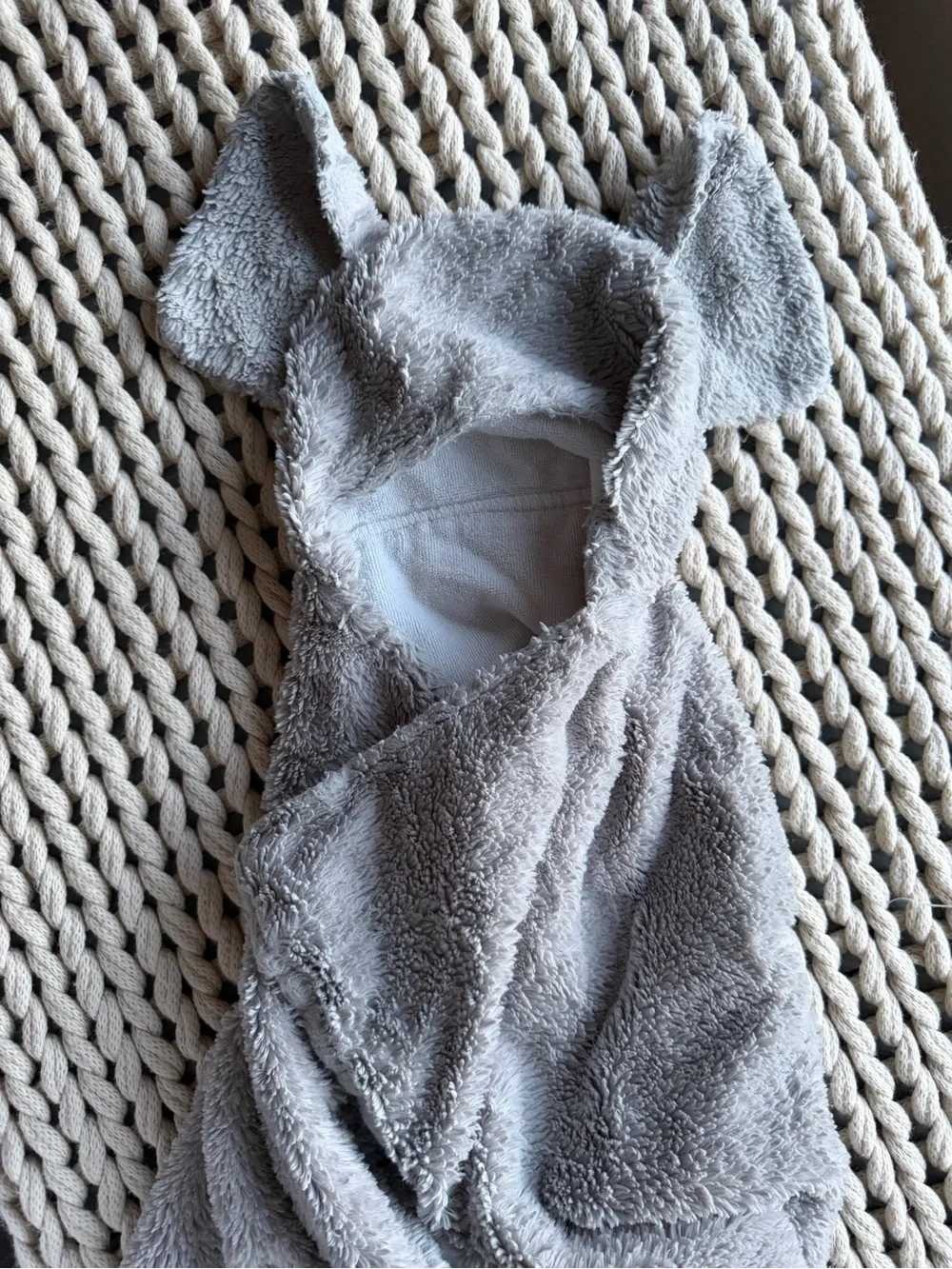 Pottery Barn Plush Hooded Baby Towel with Ears in Gray